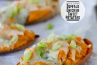 Loaded Buffalo Chicken Sweet Potatoes