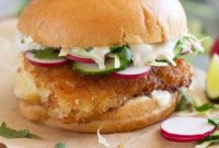 Golden Crispy Fish Sandwich with Wasabi Tartar Kick
