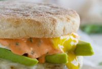 Sausage, Egg, and Sriracha Cilantro Mayo Breakfast Sandwich