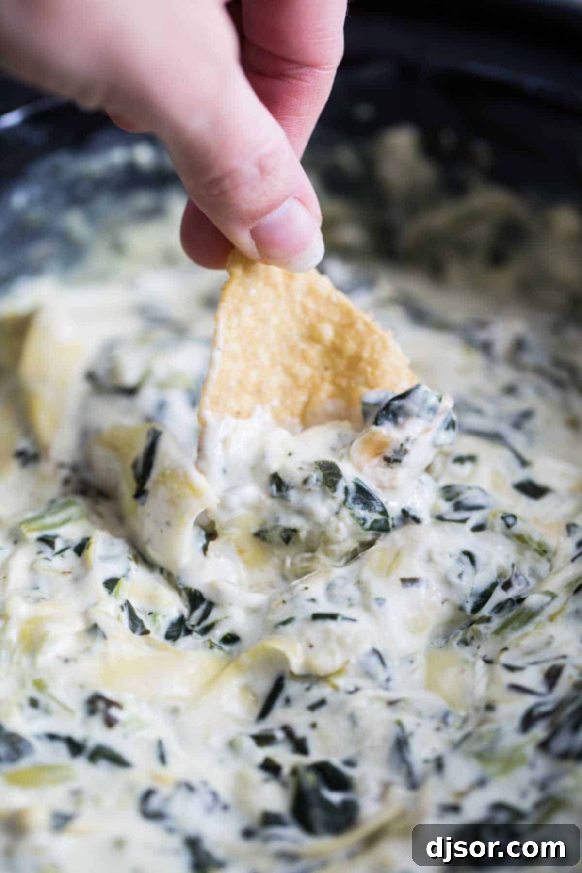 Creamy Dreamy Slow Cooker Spinach Artichoke Dip 1 featured 6140