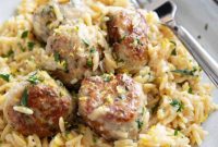 Zesty Lemon Chicken Meatballs with Creamy Orzo