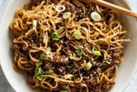 Mongolian Ground Beef Noodle Stir-fry
