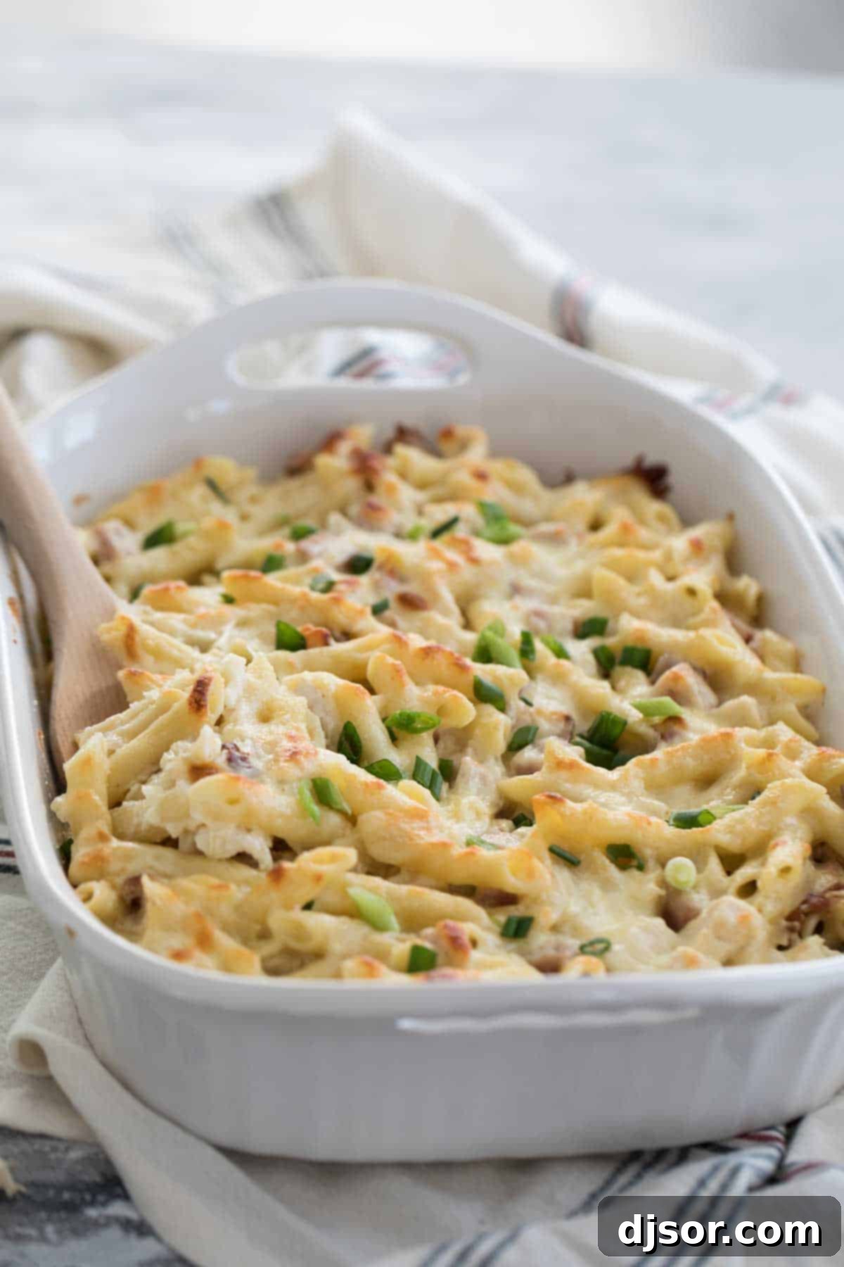 Delicious and comforting Chicken Cordon Bleu Casserole ready to bake