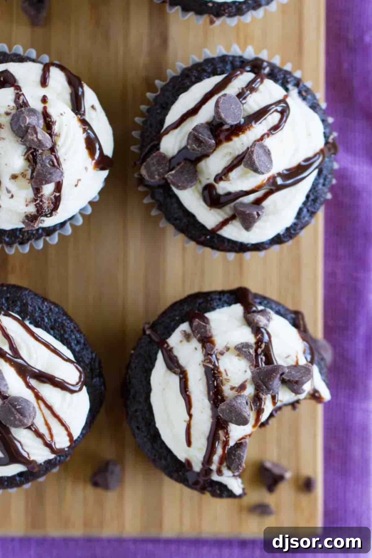 Decadent Chocolate Amaretto Cupcakes 4 Chocolate Amaretto Cupcakes with decadent almond frosting and chocolate shavings on top