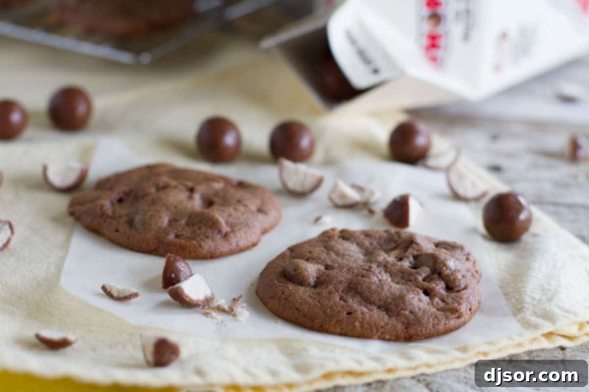 Freshly baked Chocolate Malt Whopper Drops with crushed Whoppers candy sprinkled on top.