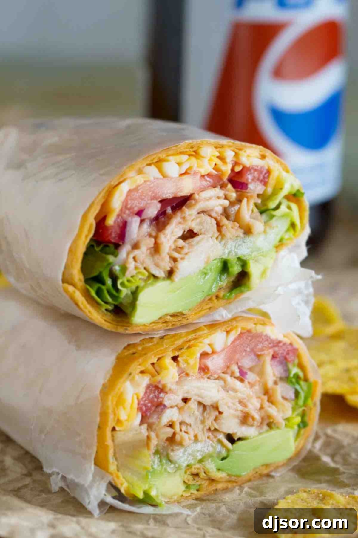 BBQ Chicken Wrap cut in half and stacked.