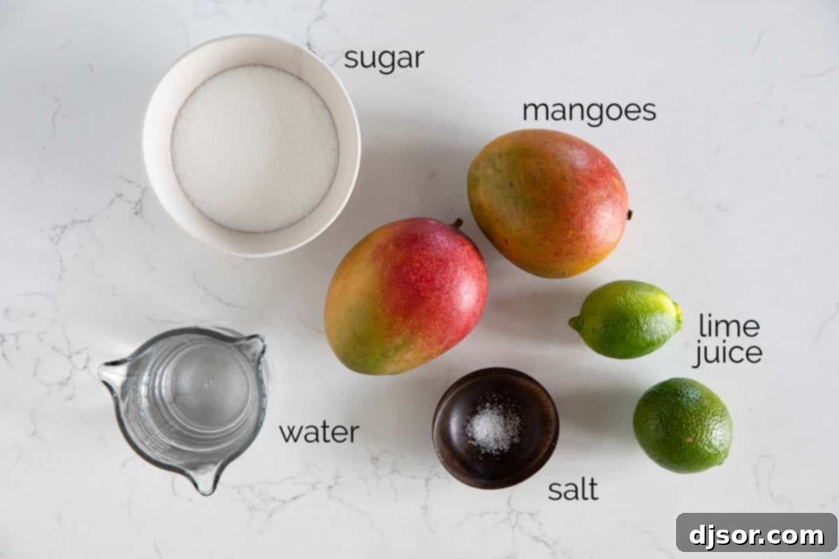 Fresh mangoes and lime juice comes together to make a perfectly tropical Mango Sorbet. Ingredients to make Mango Sorbet