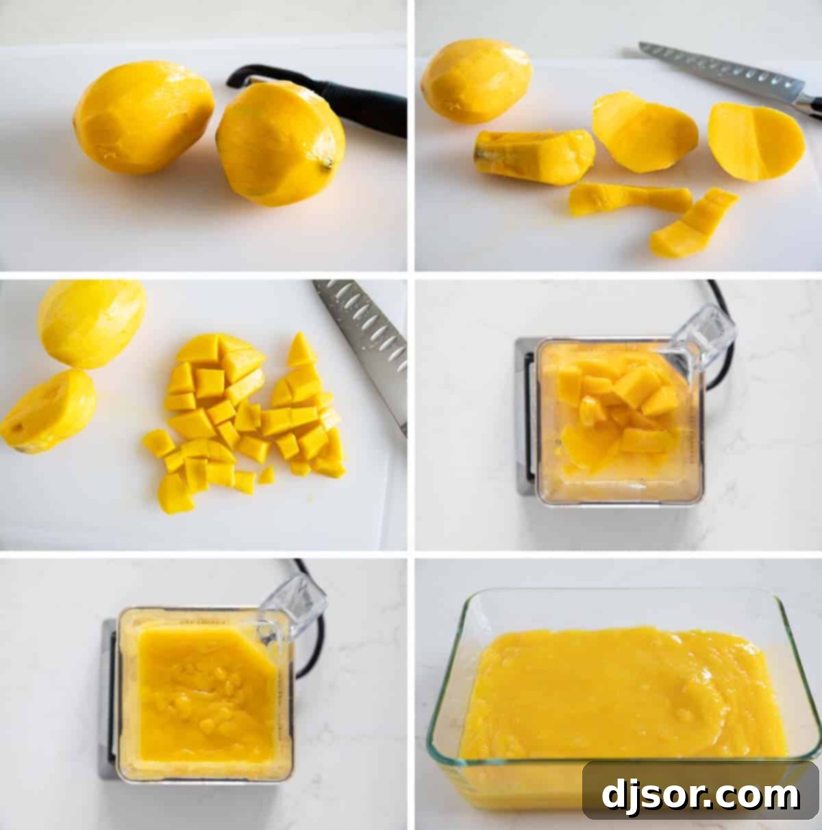 Fresh mangoes and lime juice come together to make a perfectly tropical Mango Sorbet. steps to make Mango Sorbet