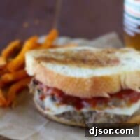 Italian Burger topped with cheese and a balsamic marinara ketchup.