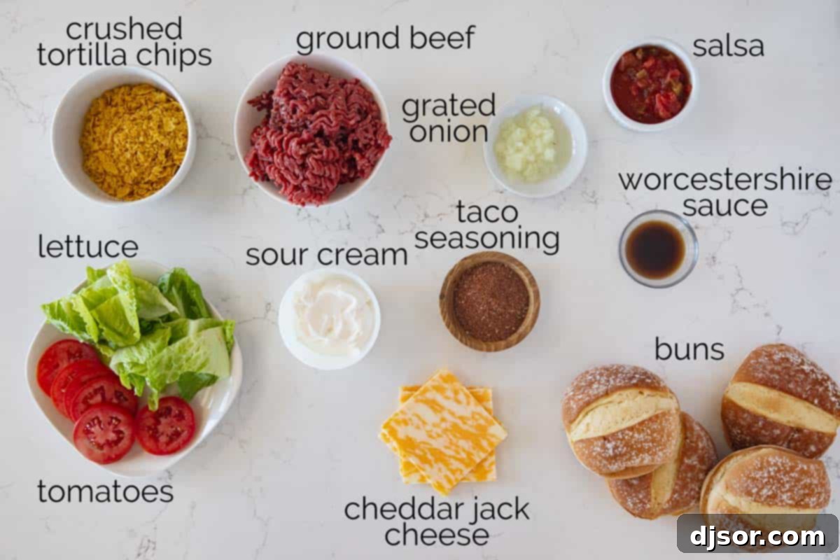 Fiesta Burgers 3 Ingredients to make Taco Burgers.