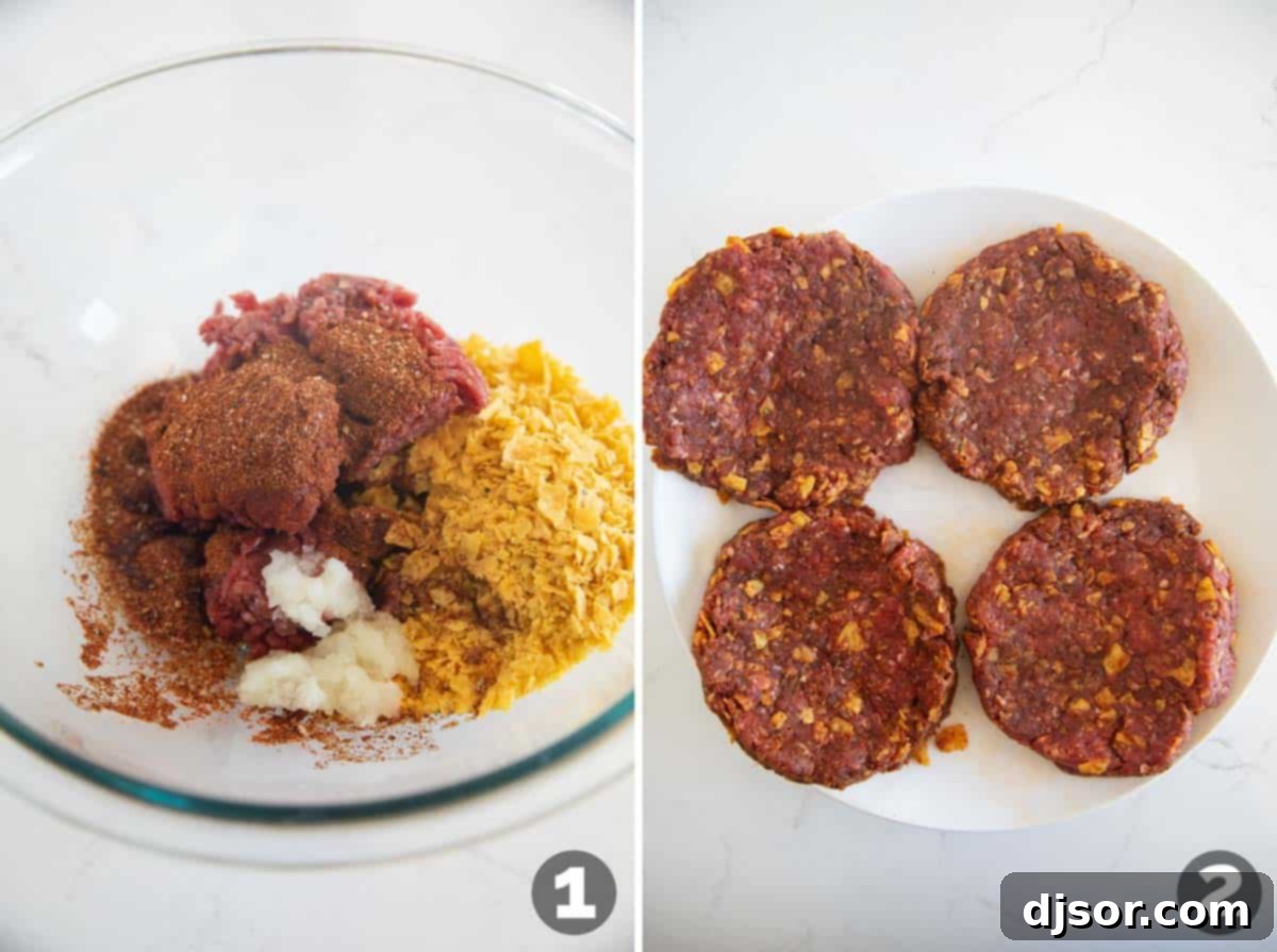 Fiesta Burgers 4 Mixing ingredients and forming patties for Taco Burgers.