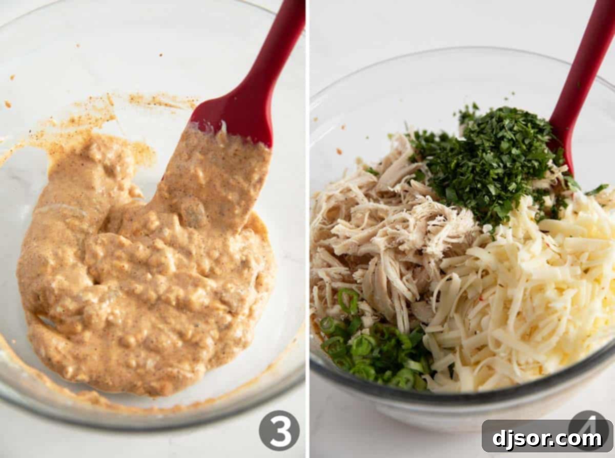 Crispy Chicken Flautas 5 Mixing ingredients together to make the filling for Chicken Flautas.