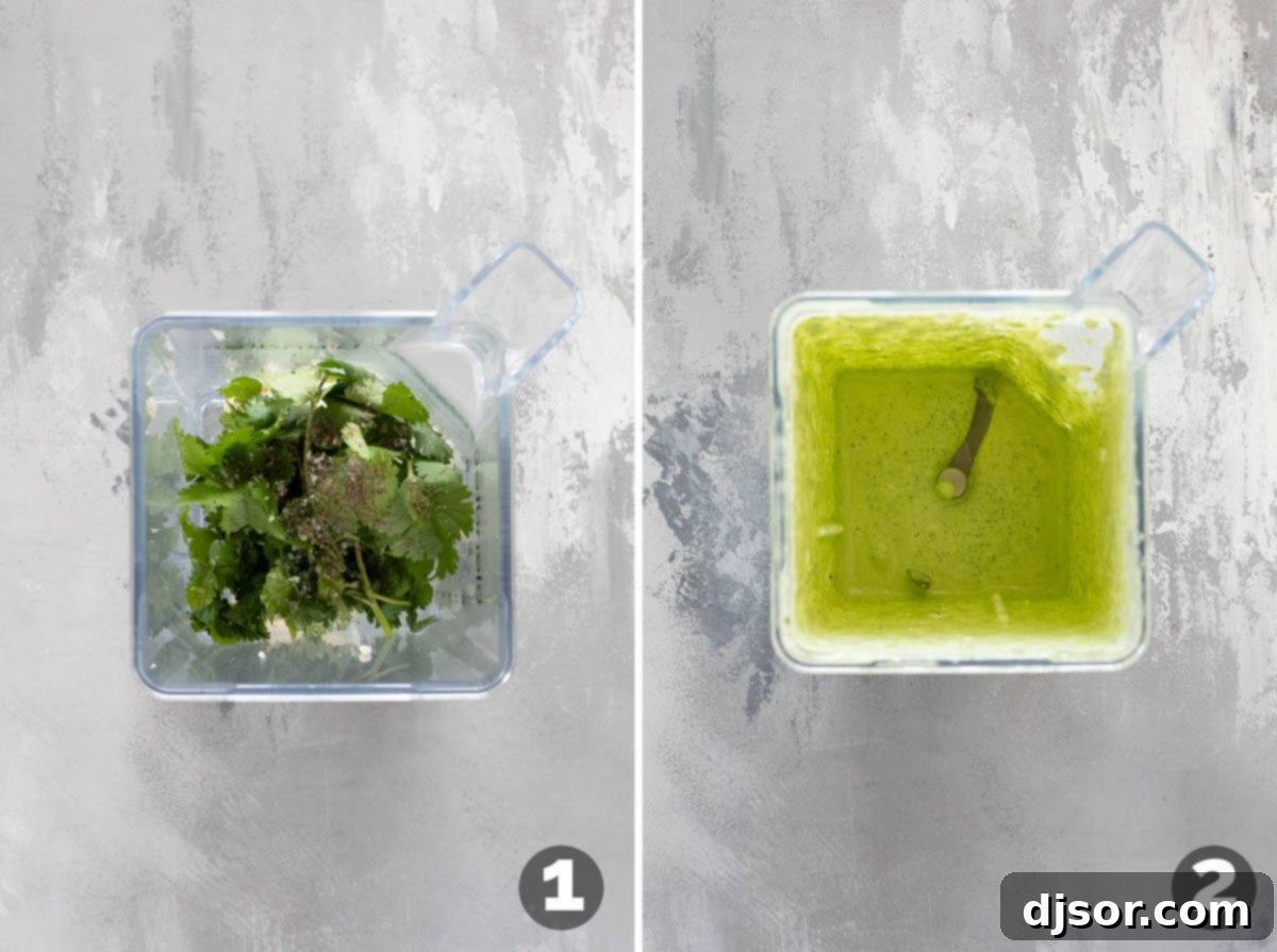 Island Taco Fiesta 4 Making creamy cilantro lime sauce for Hawaiian tacos in a blender or food processor.