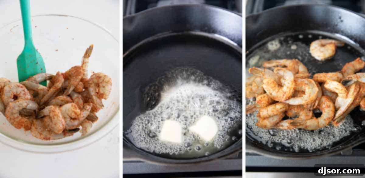 Steps to make Cajun shrimp.