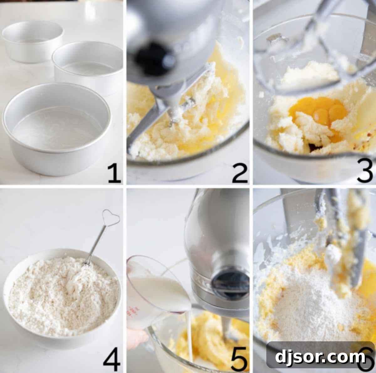 Visual guide to baking the perfect Italian Cream Cake layers. photo collage showing step-by-step process of making an Italian Cream Cake