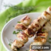 Grilled chicken marinated with rosemary and ranch on skewers