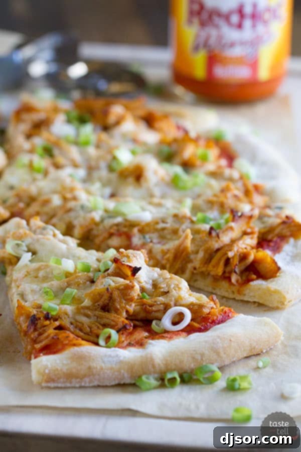 Loaded Buffalo Chicken Sweet Potatoes 3 Spice up your pizza night with this Buffalo Chicken Pizza that has buffalo sauced chicken, Monterey Jack cheese and blue cheese.