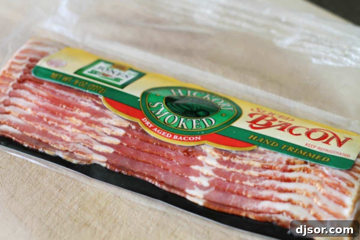 Jones Dairy Farm Hickory Smoked Bacon Premium Hickory Smoked Bacon from Jones Dairy Farm, ideal for making the best Bacon Horseradish Dip.