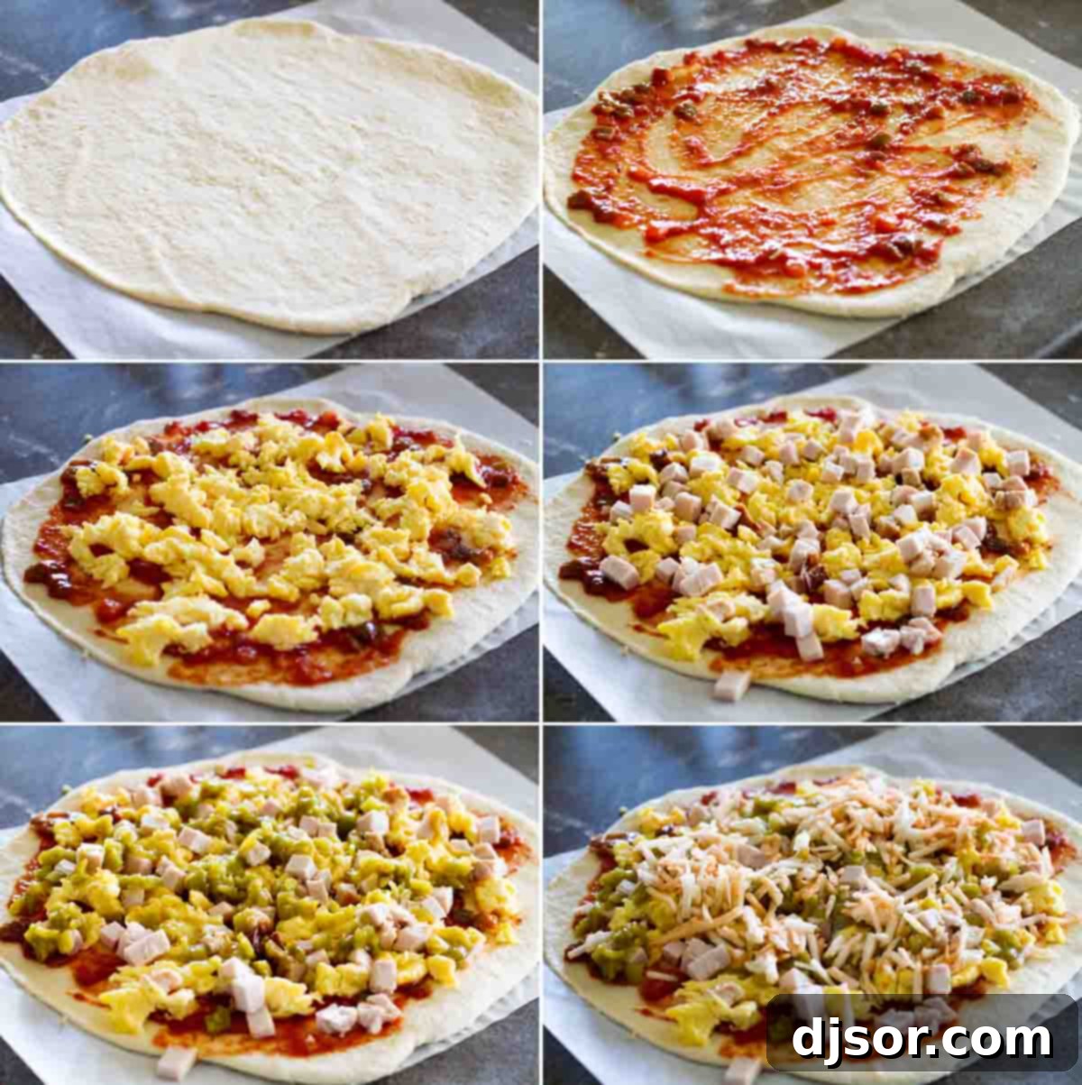 Simple Steps to Assemble Your Mexican Turkey Breakfast Pizza Step-by-step assembly of Mexican Turkey Breakfast Pizza