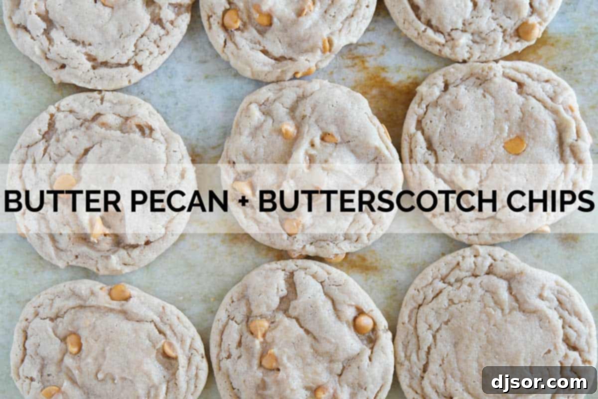 Warm butter pecan cake mix cookies studded with sweet butterscotch chips, delivering a rich and nutty flavor combination.