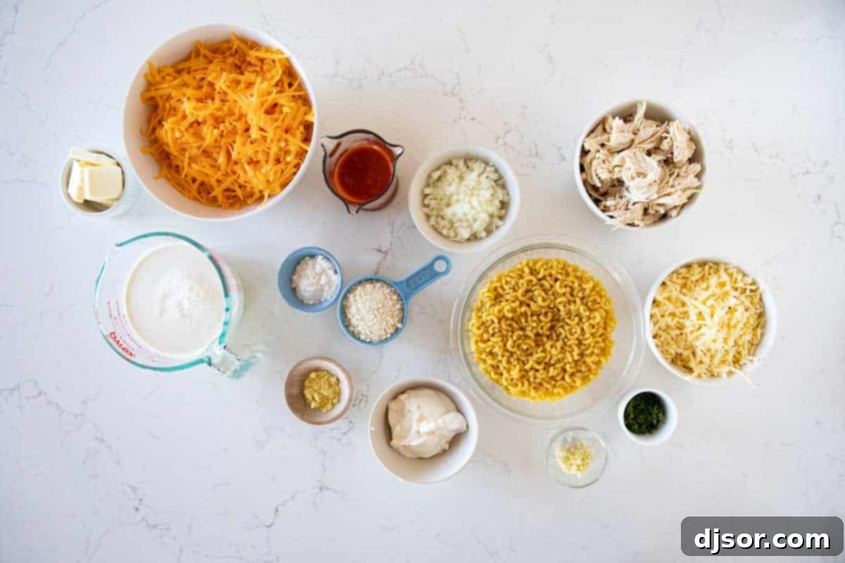ingredients needed for buffalo chicken mac and cheese