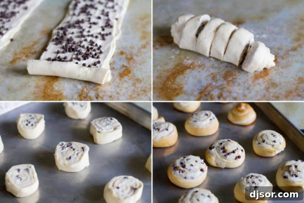 Flaky Chocolate Chip Crescent Cookies 4 Visual of how to make chocolate chip crescent roll cookies.