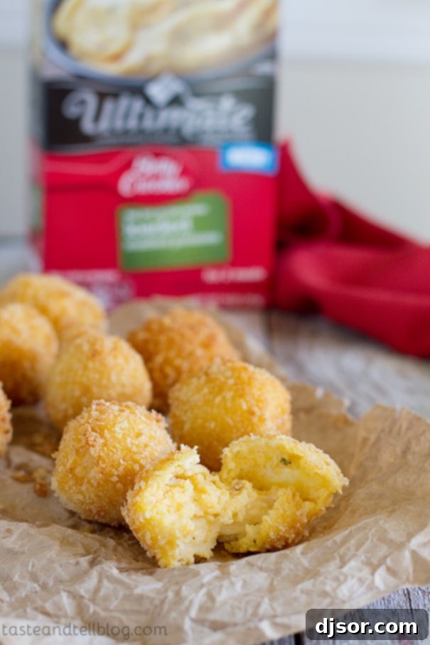 Ultimate Loaded Potato Poppers 11 Close-up of golden Fried Loaded Mashed Potato Balls