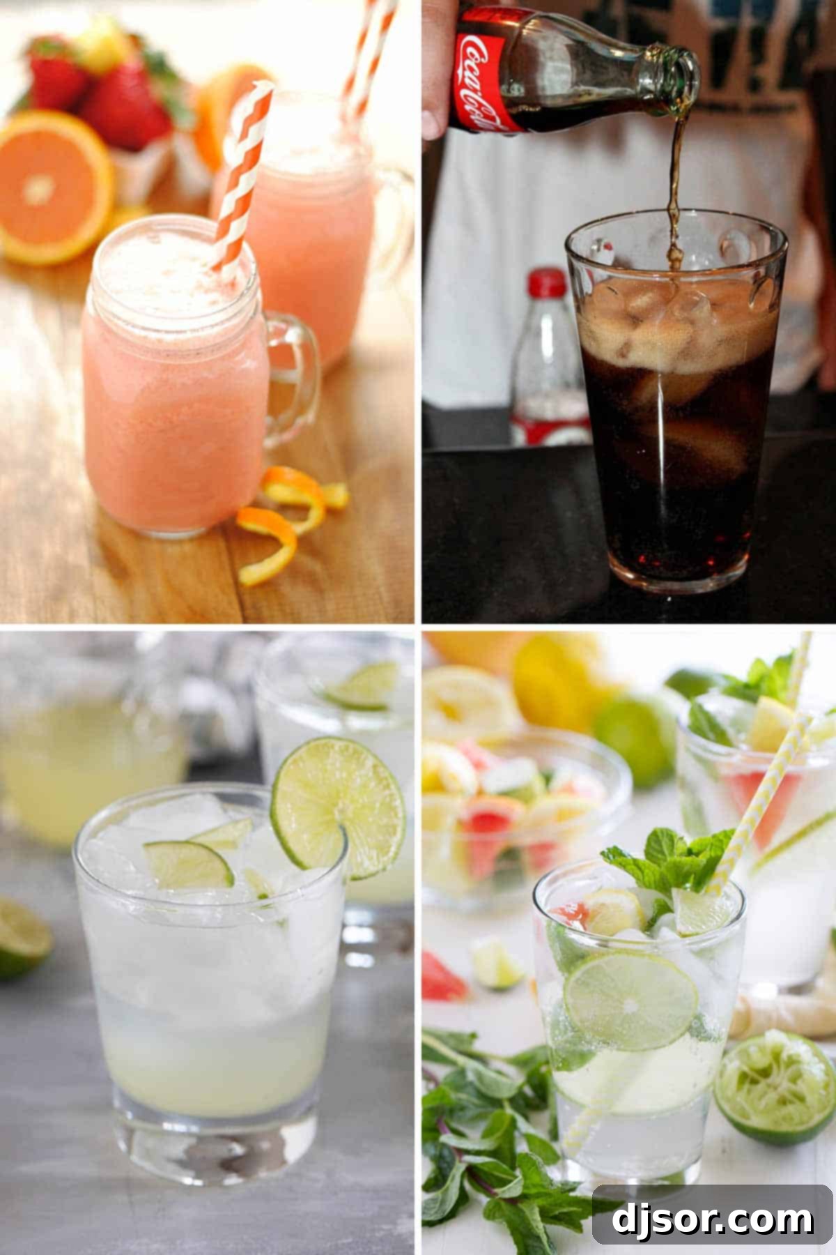 50 Refreshing Mocktail Creations 7 A collection of recipes for non-alcoholic drinks, highlighting various colorful mocktail options.