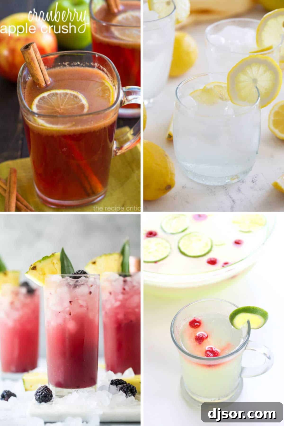 50 Refreshing Mocktail Creations 10 A collage of four vibrant mocktails, perfect for inspiring your next non-alcoholic drink creation.