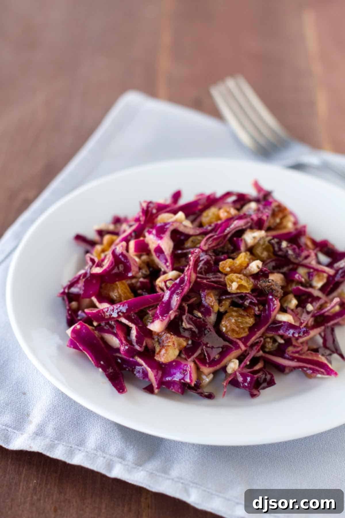 Vibrant Cabbage Slaw 2 Red Cabbage Salad with golden raisins, a vibrant and crunchy side dish