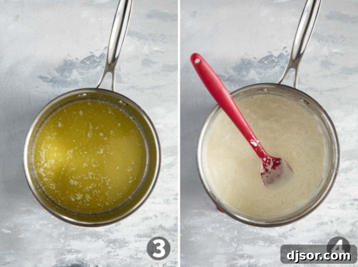 Pink Strawberry Crispy Treats 5 Butter and marshmallows melting together in a large saucepan on the stovetop, ready to be combined for the treats.