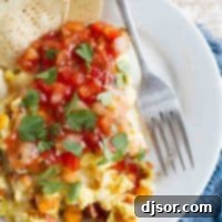 Hearty Sweet Potato Egg Scramble 2 Overhead view of Mexican Egg and Sweet Potato Scramble