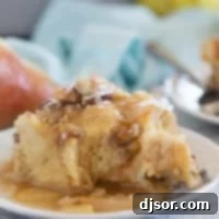 Pear Baked French Toast with a bite taken from it.