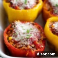 Bell Pepper Boats 2 Bell Peppers Stuffed with Beef and Sausage
