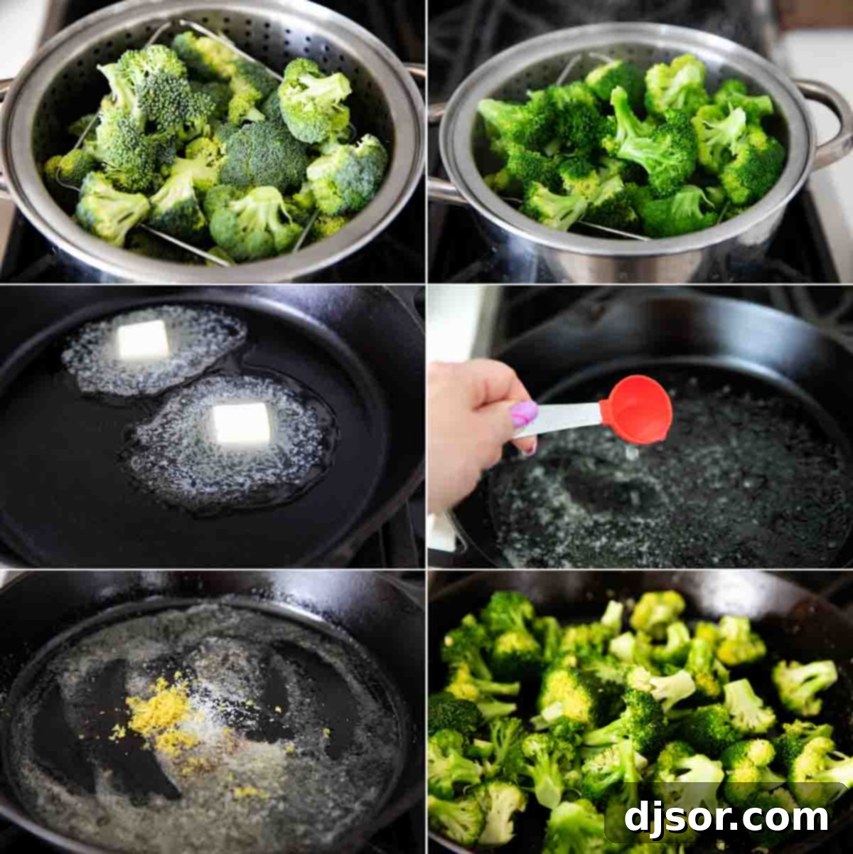 visual steps showing how to prepare lemon broccoli