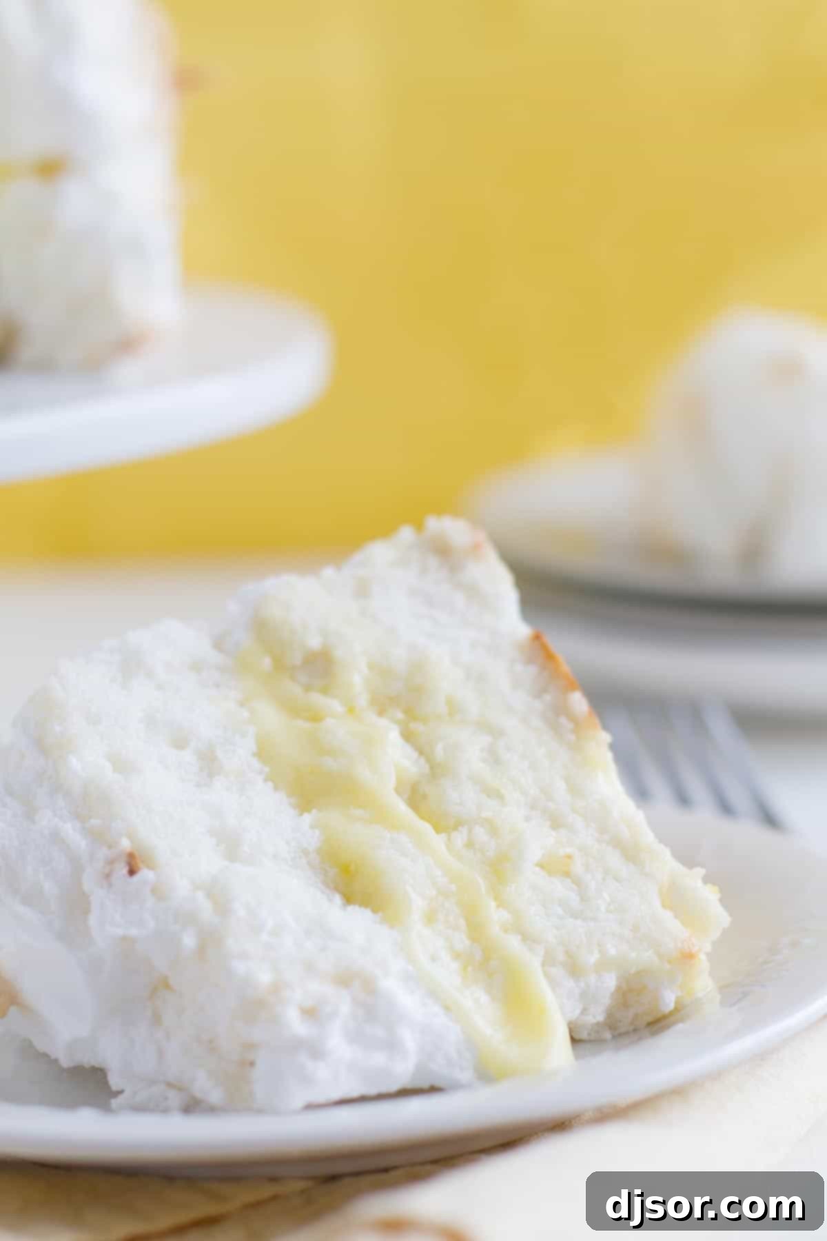 Celestial Lemon Meringue Dream 4 slice of Lemon Meringue Angel Cake on a plate