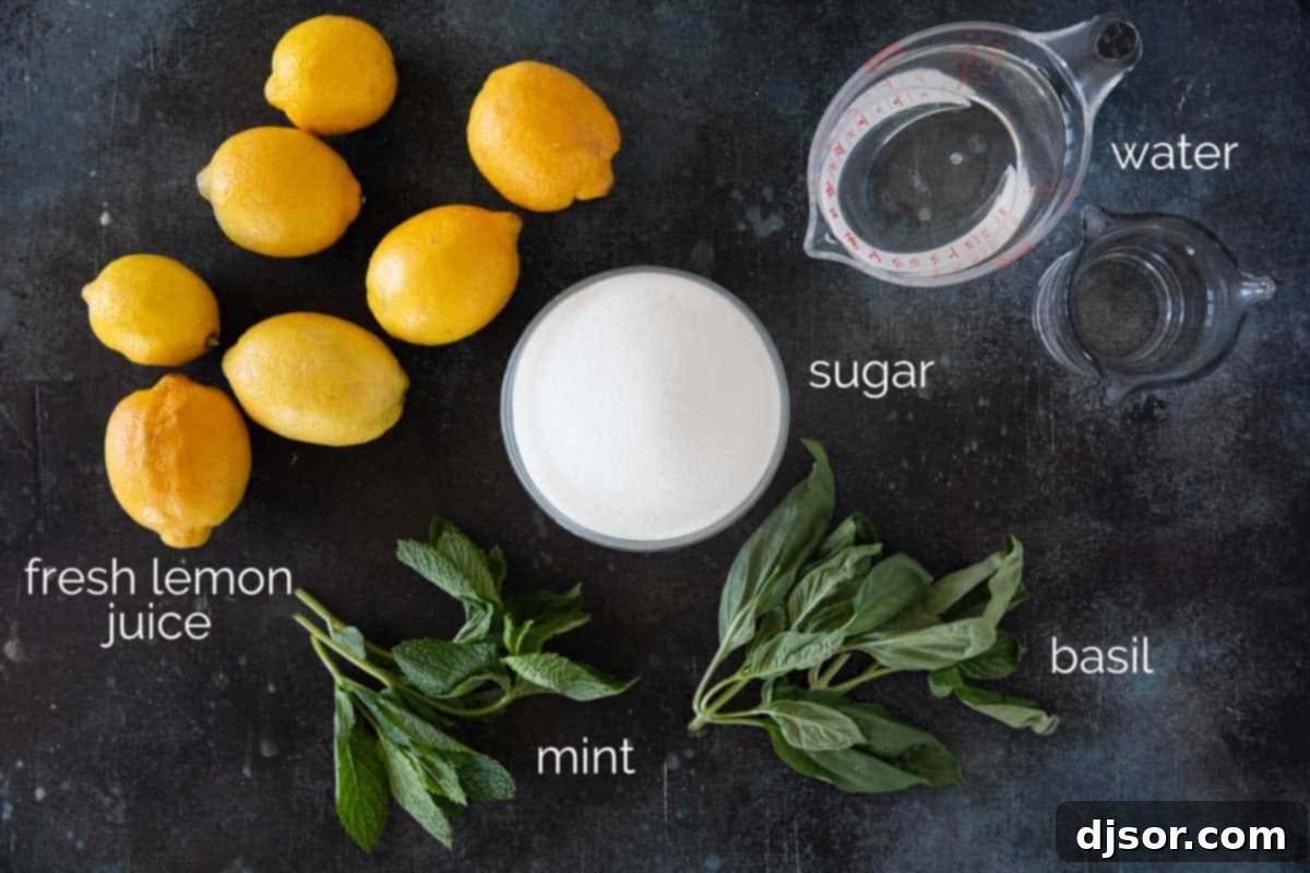 Refreshing Mint Basil Lemonade 3 Ingredients for Mint and Basil Lemonade.