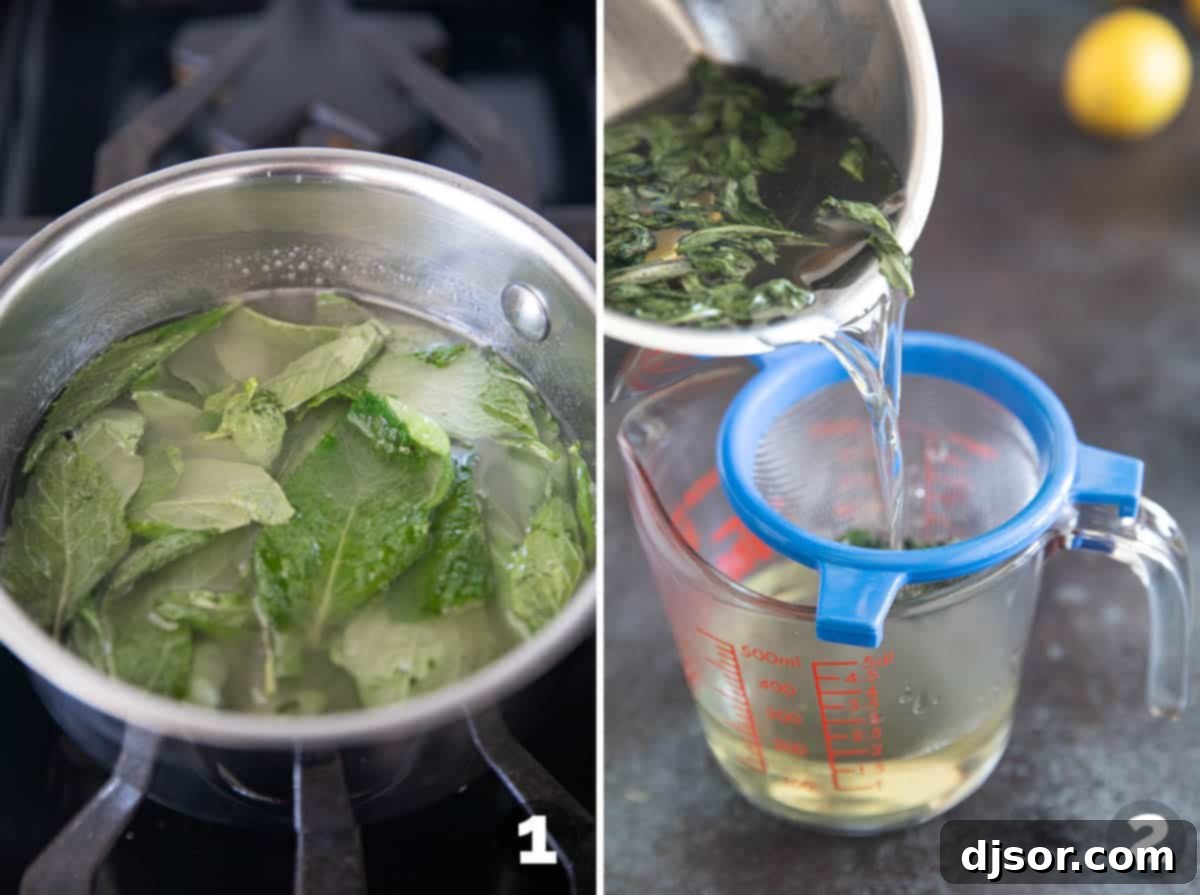 Refreshing Mint Basil Lemonade 4 Making a mint and basil simple syrup.