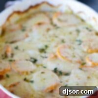 Sweet Potato Gratin 2 full dish of scalloped sweet potatoes topped with fresh thyme