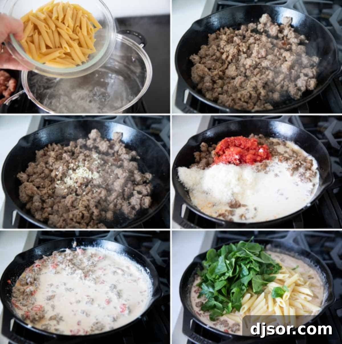 Steps to make tuscan pasta with sausage.