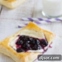Easy danish made with puff pastry and blueberries.
