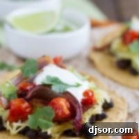 Vibrant Veggie Tostadas 4 Vegetarian Tostadas made with black beans, spaghetti squash, onions, and tomatoes.