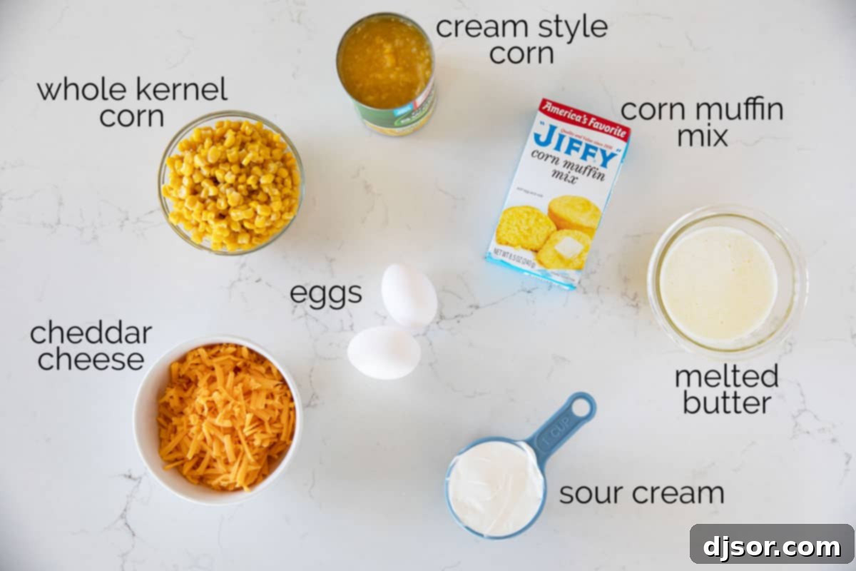 Ingredients to make corn casserole.