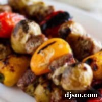 close up of Steak and Potato Kabobs