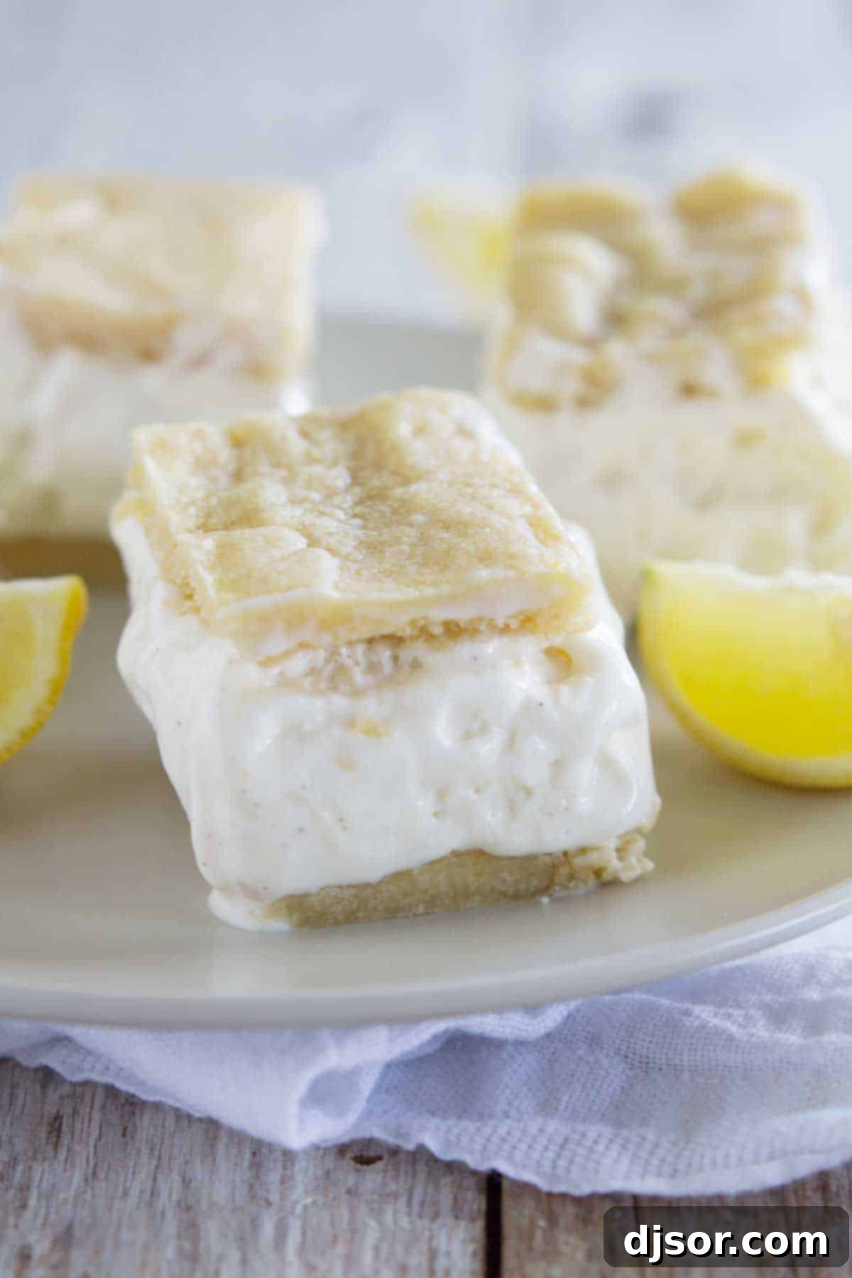 Close-up of lemon cookies with lemon ice cream sandwiched between