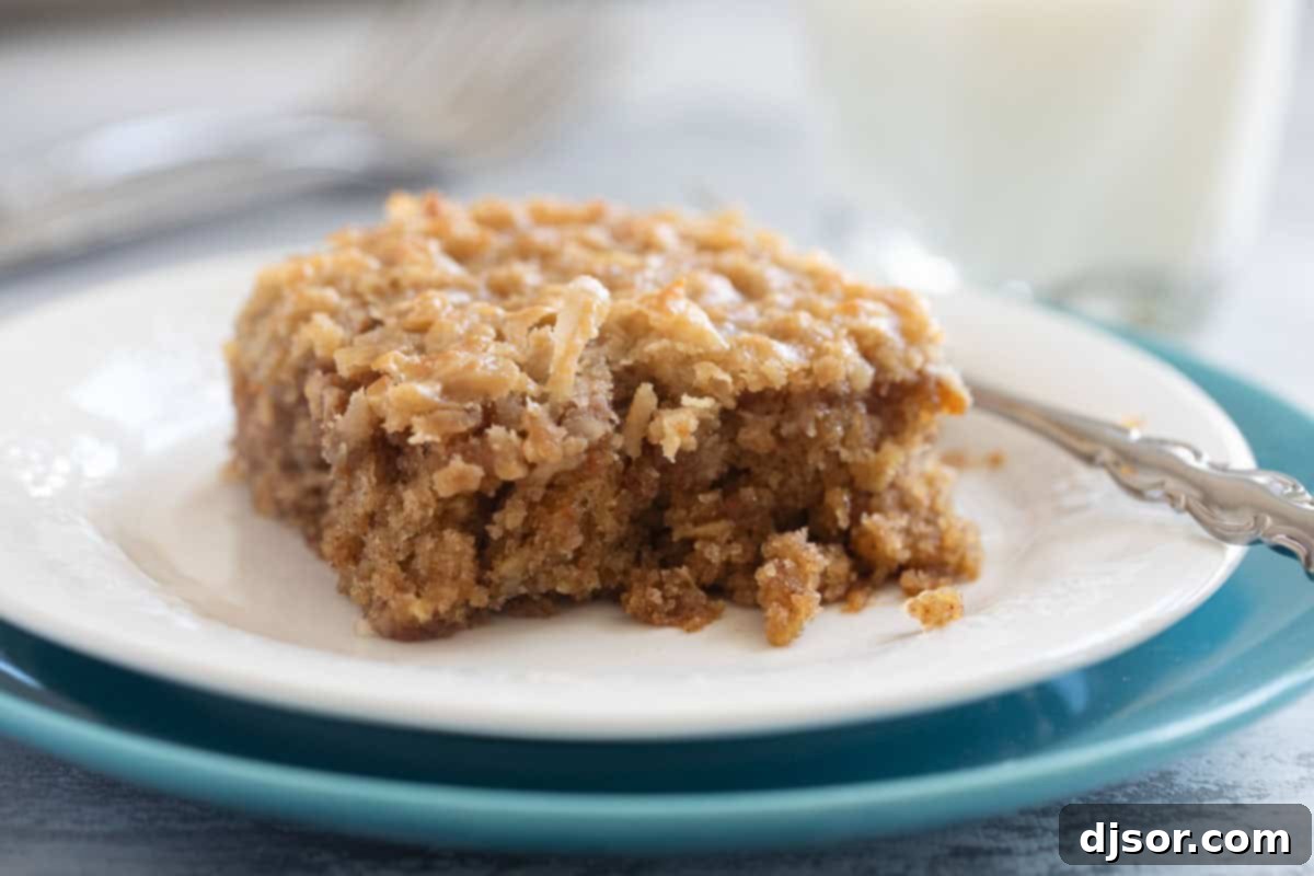 Spiced Oatmeal Delight 2 Slice of Oatmeal Cake on a plate with a fork, ready to be enjoyed.