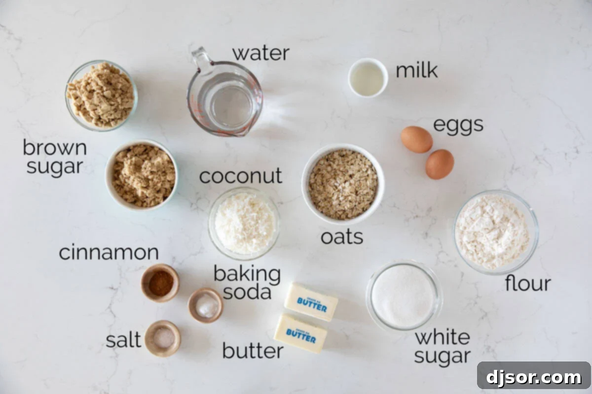 Spiced Oatmeal Delight 3 Ingredients needed to make a delicious Oatmeal Cake.