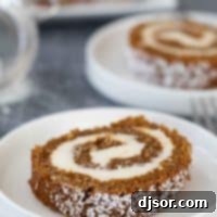 slice of pumpkin roll on a plate