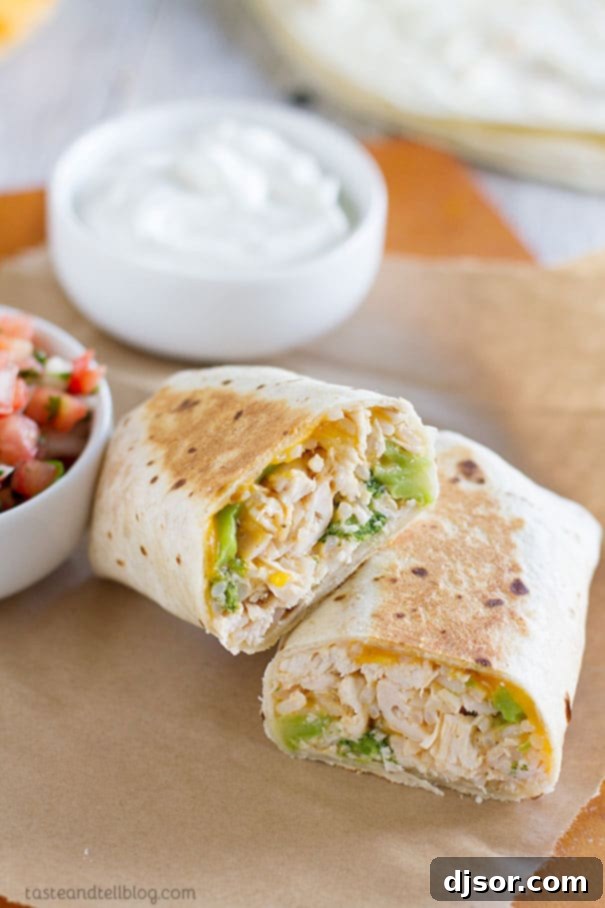 Delicious grilled burritos with chicken and broccoli, perfect for a quick family meal.