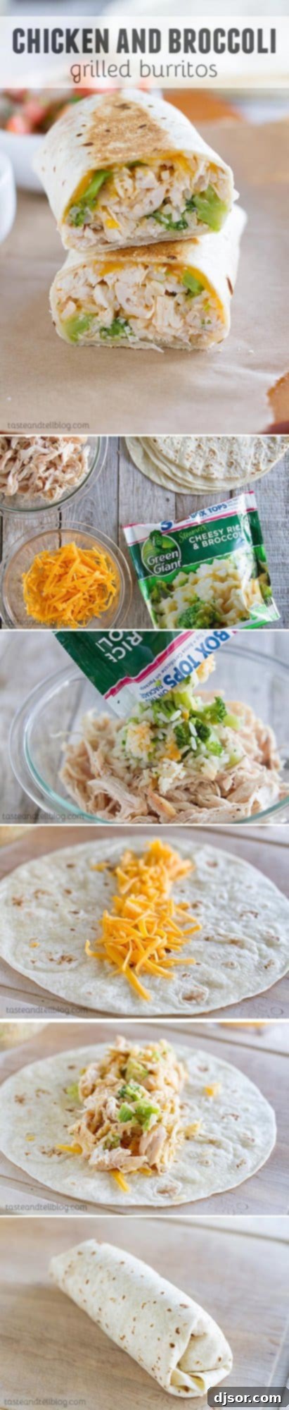 A final shot of the delicious and easy chicken and broccoli grilled burritos.